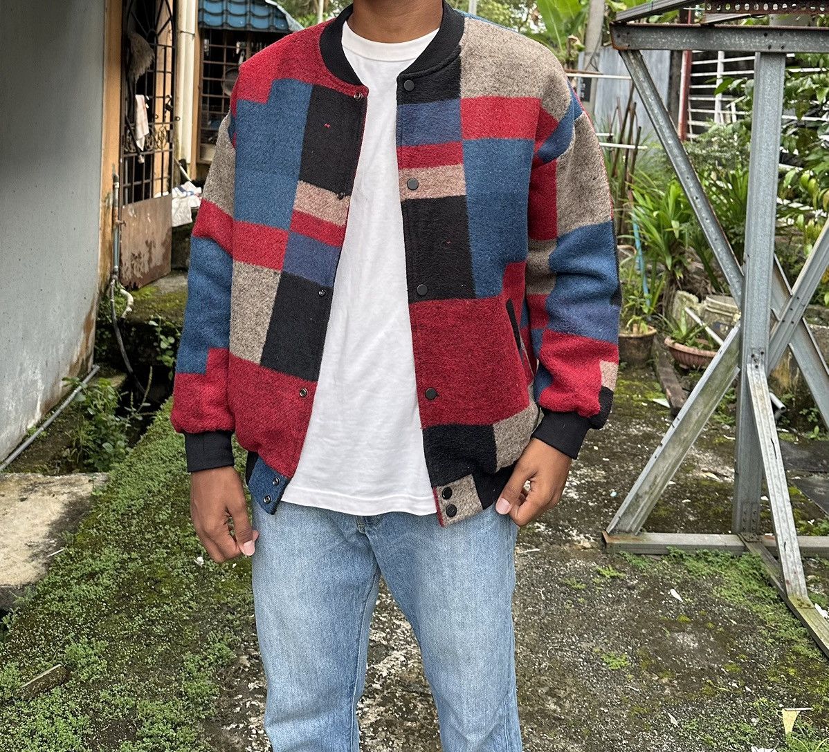 Japanese Brand 👹Japanese Brand Multicolour Patch Wool Bomber Jacket Size US M / EU 48-50 / 2 - 1 Thumbnail