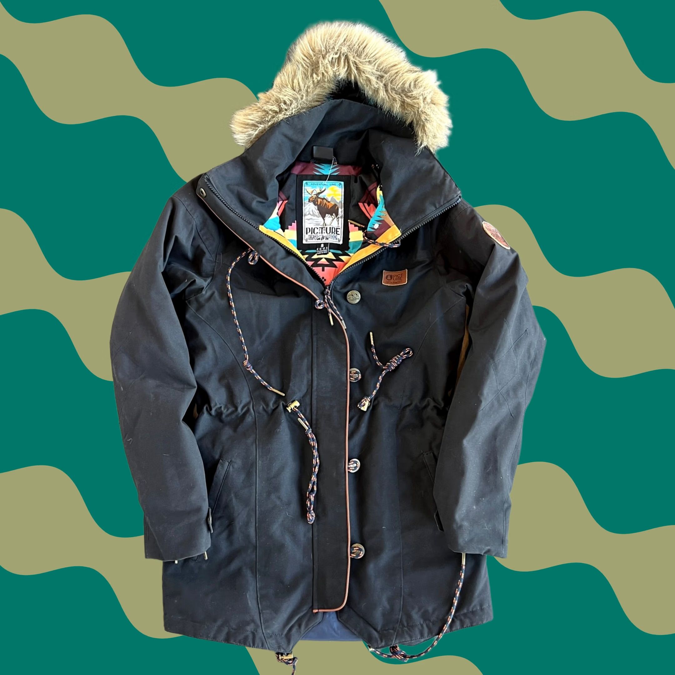 Vintage Picture Organic Clothing Jacket Women Winter Hooded Black Lined Fur Ski Snowboard Coat Small Regular Size S Size S / US 4 / IT 40 - 1 Thumbnail