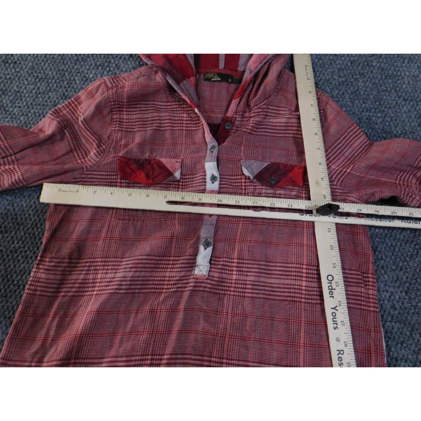 Prana VINTAGE prAna Shirt Womens Medium Red Plaid Hooded Pullover Henley Long Sleeve Tunic Size M / US 6-8 / IT 42-44 - 6 Thumbnail