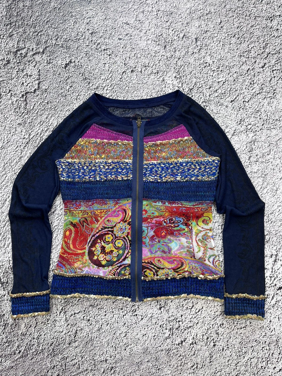 Vintage Vintage Y2K Gaultier vibe mesh knit printed zip up cardigan Size L / US 10 / IT 46 - 3 Thumbnail