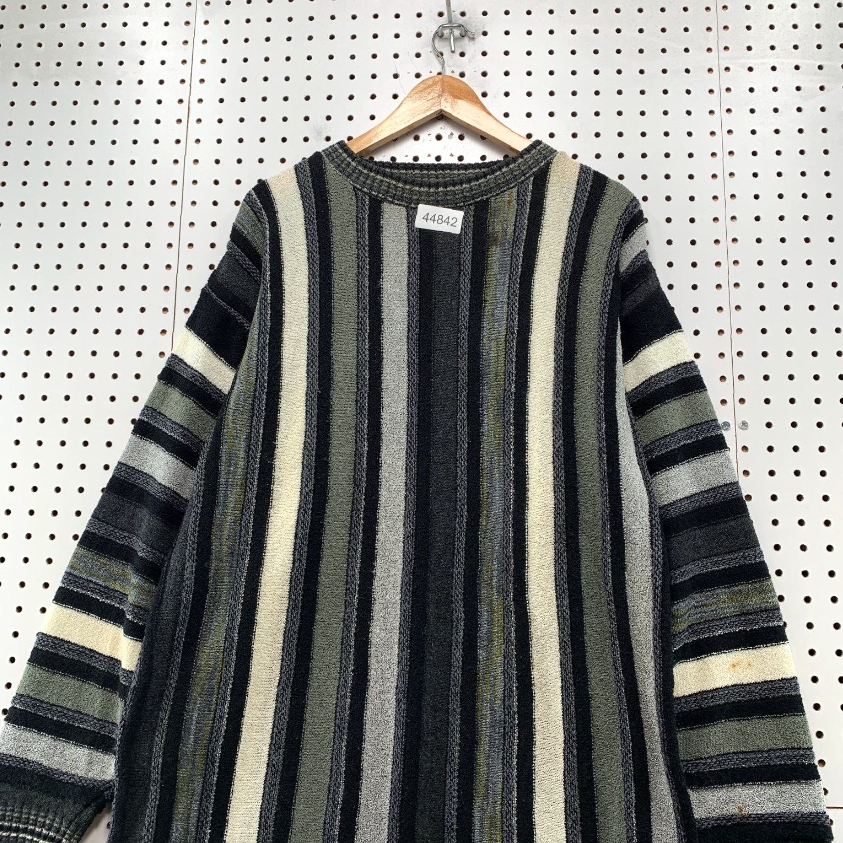 Vintage VINTAGE Protege Sweater Mens XL Tall Black White Striped 3D Knit Crew Neck Pullover 90s USA Size US XL / EU 56 / 4 - 2 Thumbnail