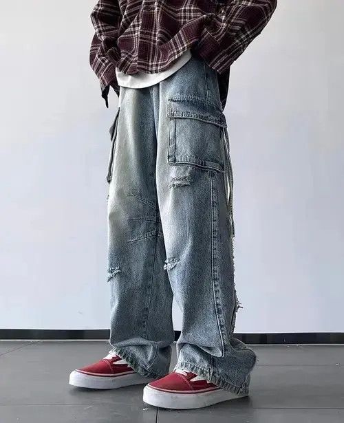 Designer Men Ripped Holes Cargo jeans Size US 31 - 1 Thumbnail