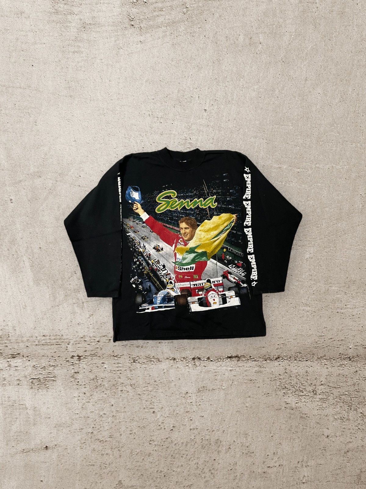 image of Racing x Vintage 90's Aryton Senna All Over Print Raicing F1 in Black, Men's (Size XL)