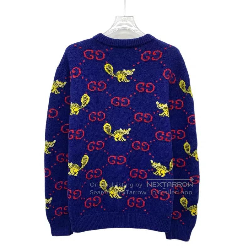 Gucci Gucci Dark blue logo jacquad printed wool round-neck long- Size US XS / EU 42 / 0 - 2 Thumbnail