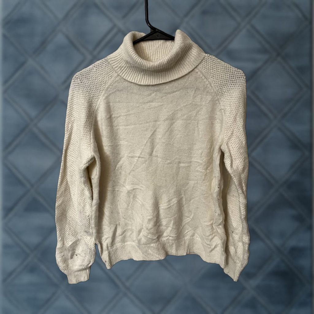 Loft LOFT Ivory Turtleneck Sweater Medium Women Fall Long Sleeve Cotton Blend Classic Pullover Size M / US 6-8 / IT 42-44 - 1 Thumbnail