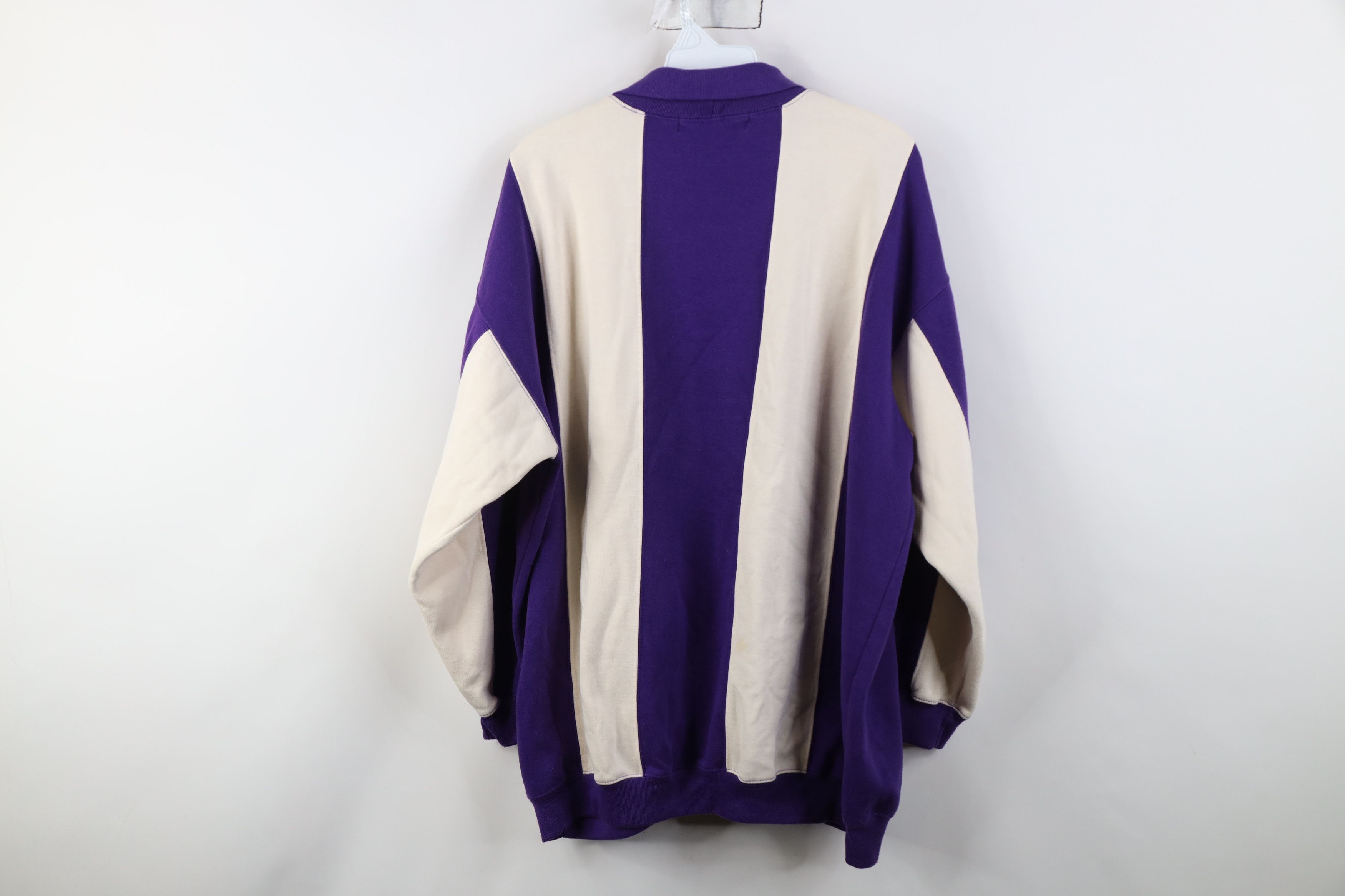 Vintage Vintage 90s Streetwear Block Striped Collared Sweatshirt Size L / US 10 / IT 46 - 9 Thumbnail