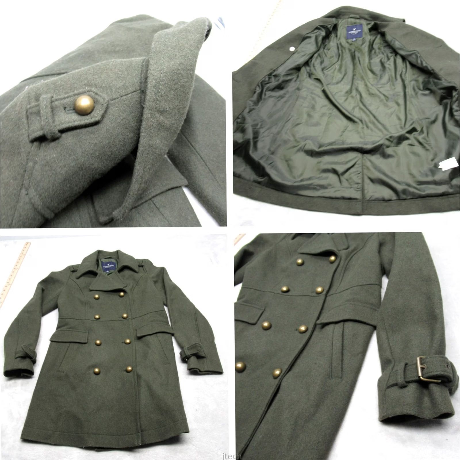 American Eagle Outfitters American Eagle Coat Wool Blend Double Breast Insulated Jacket Women Small Green Size S / US 4 / IT 40 - 2 Thumbnail