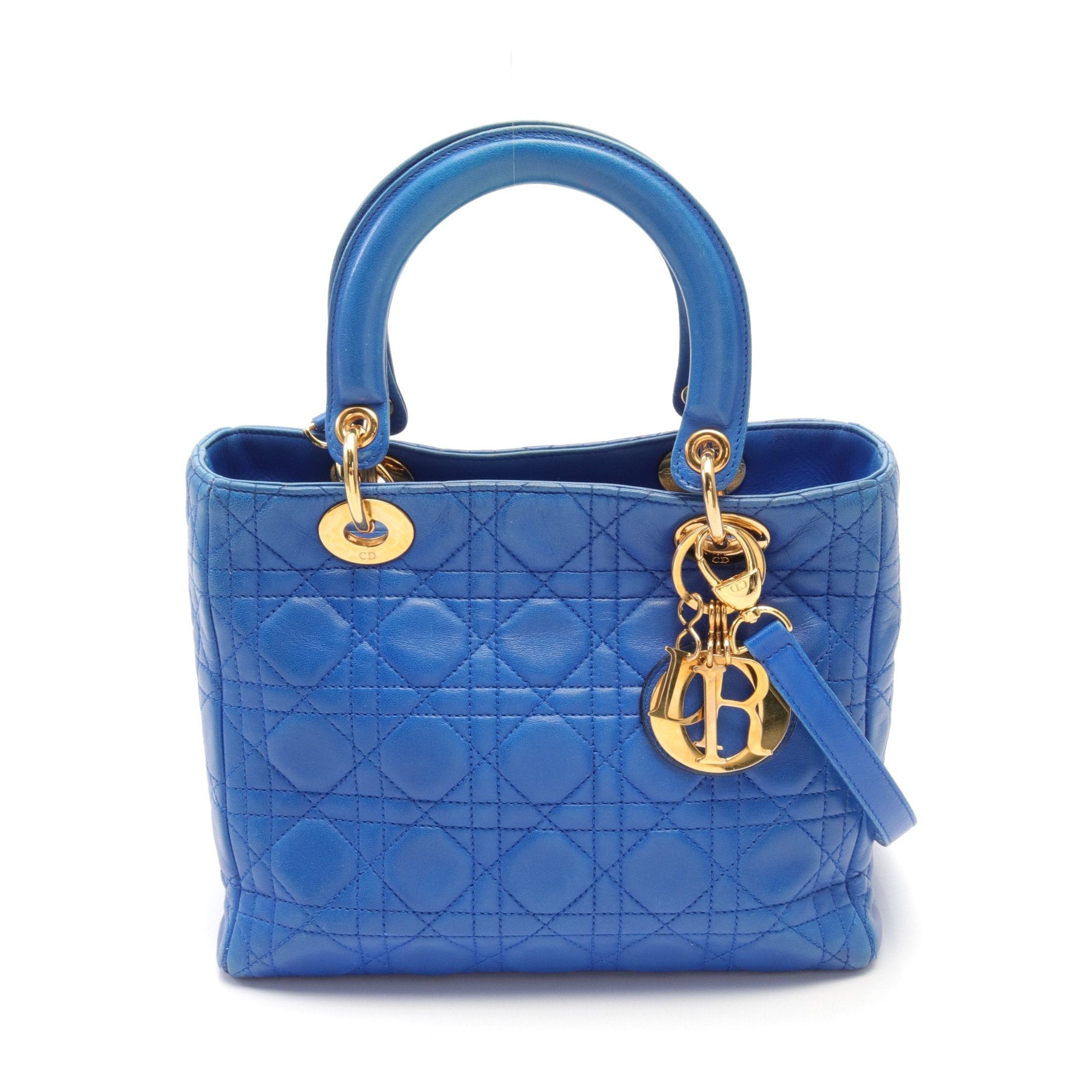 Dior Dior Lady Dior Canage Handbag Leather Blue Size ONE SIZE - 1 Thumbnail