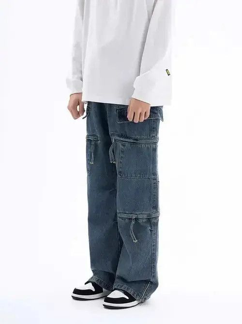 Japanese Brand Harajuku Streetwear Pockets Baggy Jeans Size US 33 - 2 Thumbnail