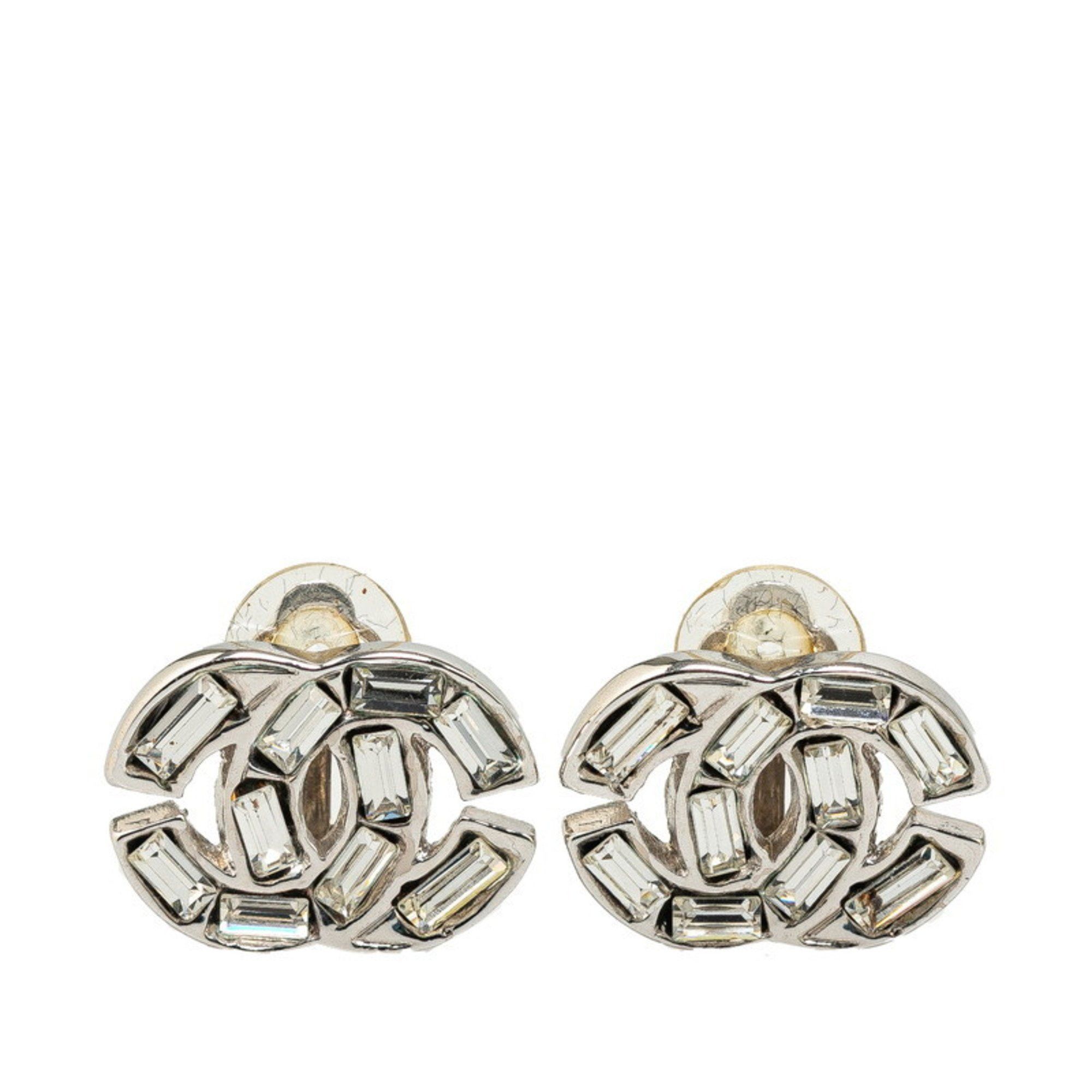 Chanel Chanel Coco Mark Rhinestone Bucket Earrings Silver Plated Women's CHANEL Size ONE SIZE - 1 Thumbnail