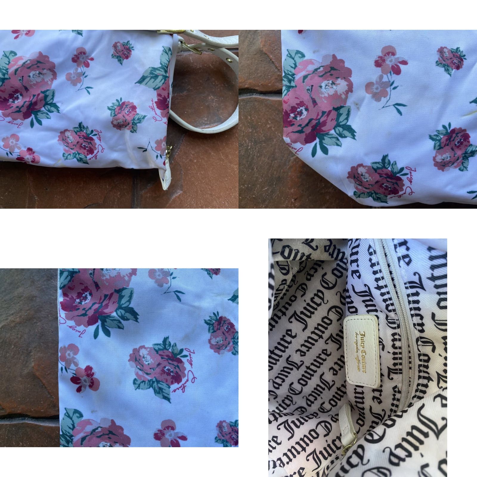 Juicy Couture VINTAGE Juicy Couture Roses Floral Tote Bag Shoulder Handbag Womens Medium Pink Floral Pattern Zip Lining Nylon Leather Handle Size ONE SIZE - 10 Thumbnail