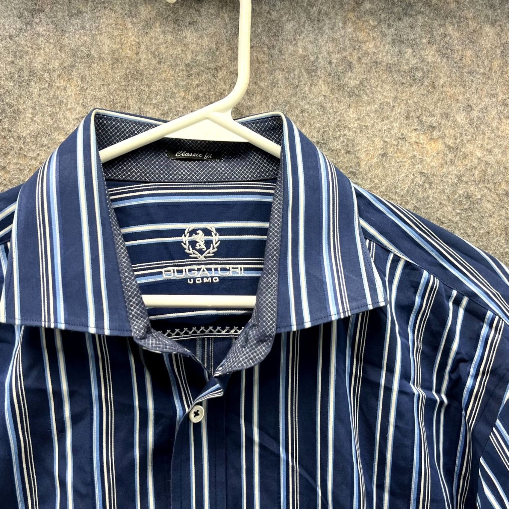BUGATCHI Bugatchi Shirt XXL Adult Blue Navy Casual Striped Button Down Mens Business Size US XXL / EU 58 / 5 - 7 Thumbnail