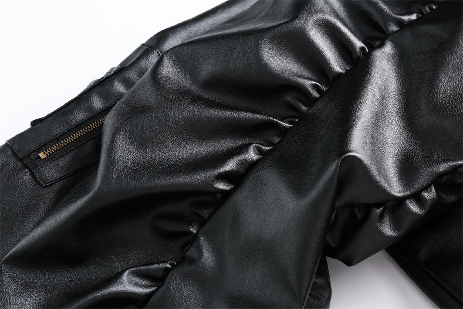 Leather Stylish Black Faux Leather Bomber Jacket with Hood Size US M / EU 48-50 / 2 - 6 Thumbnail