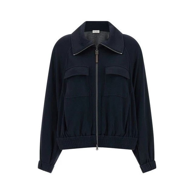 Brunello Cucinelli BRUNELLO CUCINELLI Blue Shiny Zipper Pull Track Jacket New Size XS / US 0-2 / IT 36-38 - 1 Thumbnail
