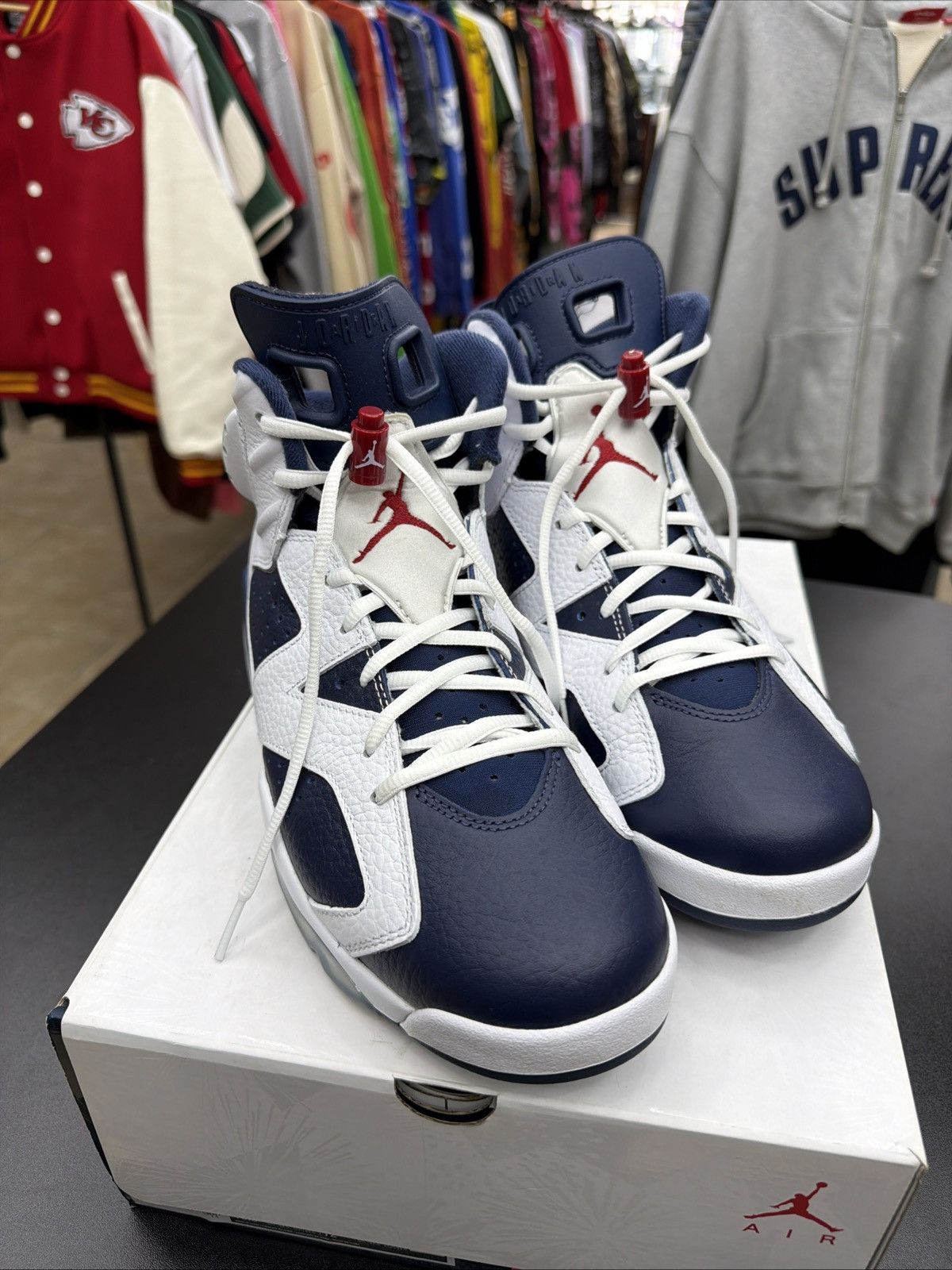 Jordan Brand Jordan Air Jordan 6 Retro Olympic 2024 White Navy High Top Size US 10.5 / EU 43-44 - 9 Thumbnail
