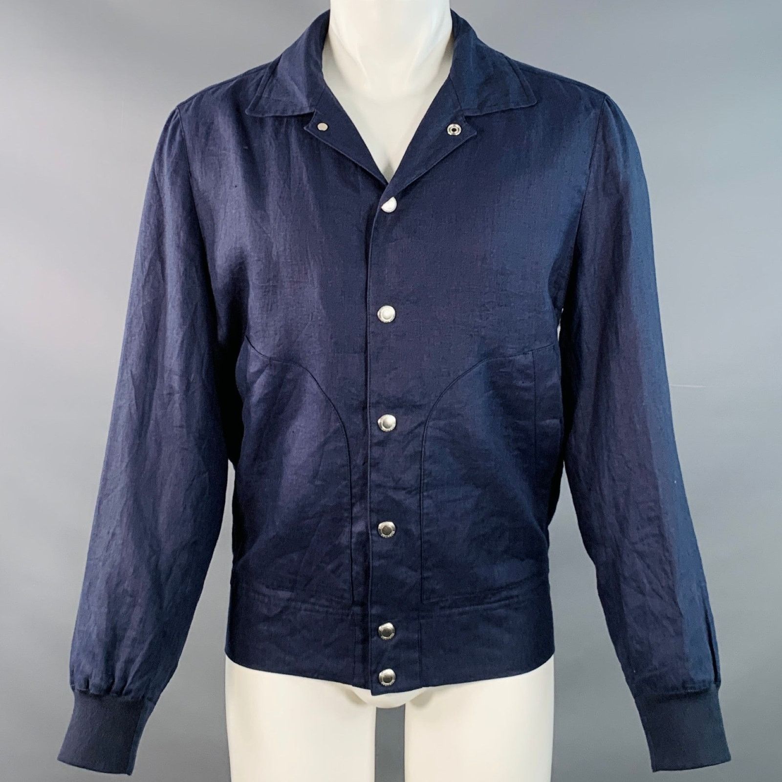 Brunello Cucinelli BRUNELLO CUCINELLI Size 40 Navy Red Twill Linen Snaps Jacket Size US M / EU 48-50 / 2 - 1 Thumbnail