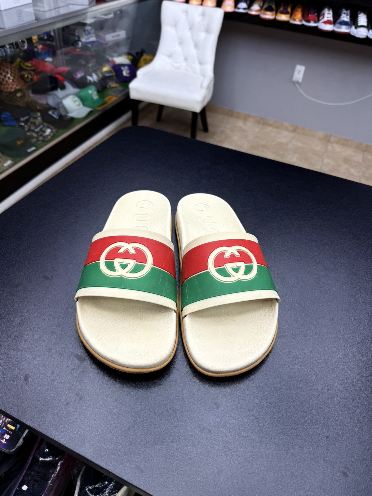 Gucci GUCCI Green Red Beige Interlocking GG Logo Slides sz 12 Size US 12 / EU 45 - 5 Thumbnail