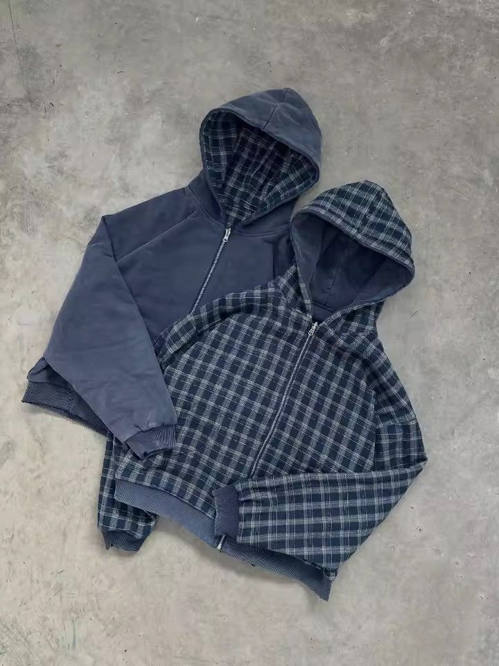 Japanese Brand Retro Reversible Plaid Fashion Zipper Hoodie Size US M / EU 48-50 / 2 - 2 Thumbnail