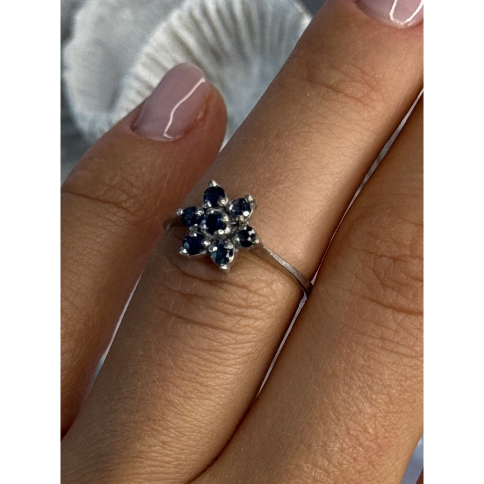Jewelry 925 STERLING SILVER SAPPHIRE FLOWER RING SIZE 6 Size ONE SIZE - 5 Thumbnail