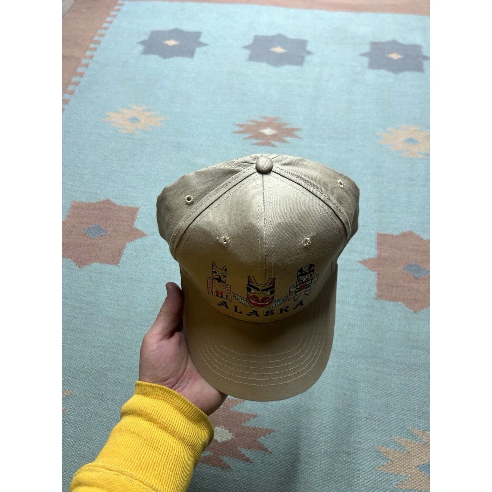 Vintage VINTAGE strapback hat cap Alaska totem kachina beige tan adjustable adult Mens Beige Alaska totem kachina strapback hat cap adjustable Mens Size ONE SIZE - 3 Thumbnail