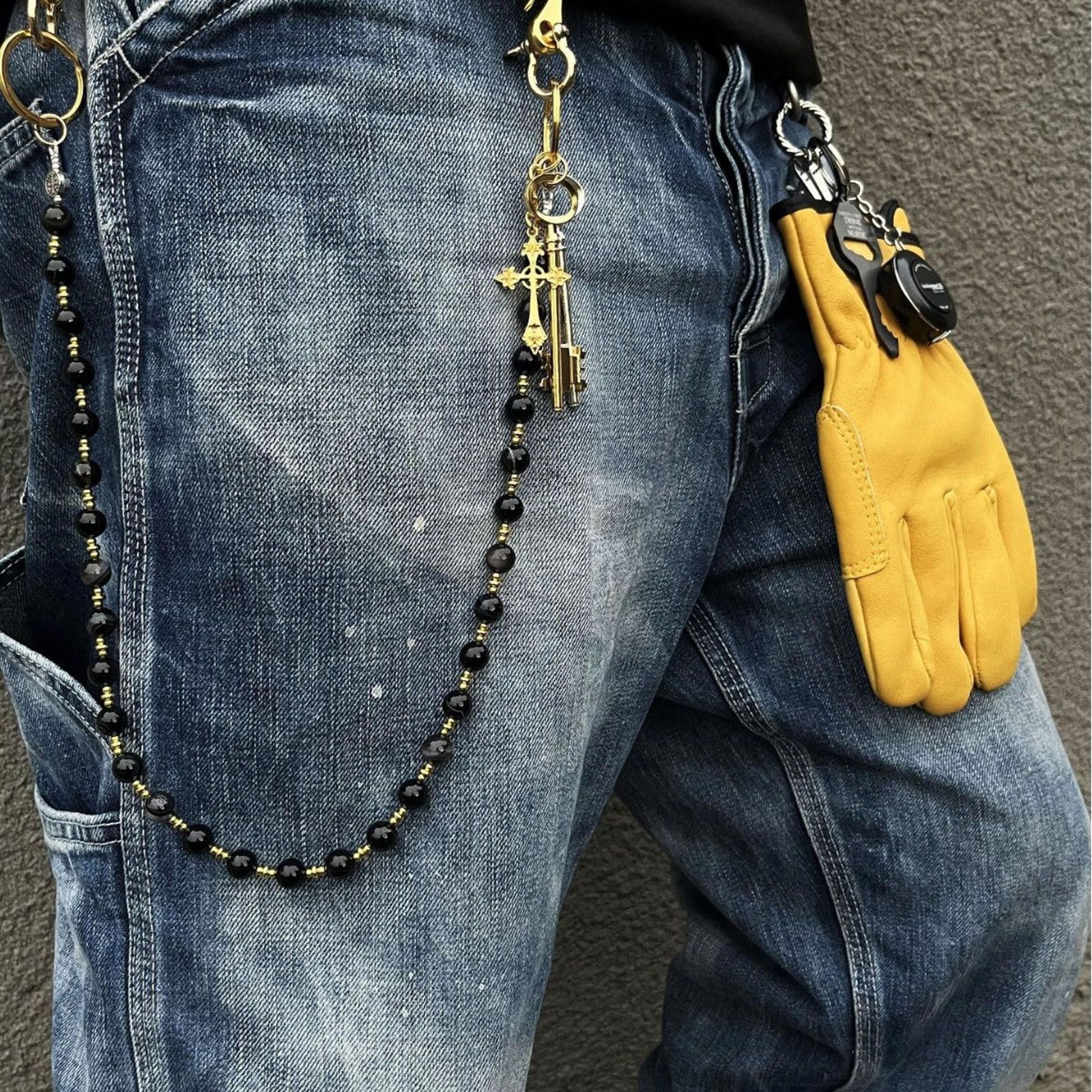 Jewelry Black Beaded Gold Keychain Chain for Men, Stylish Accessory Size ONE SIZE - 1 Thumbnail