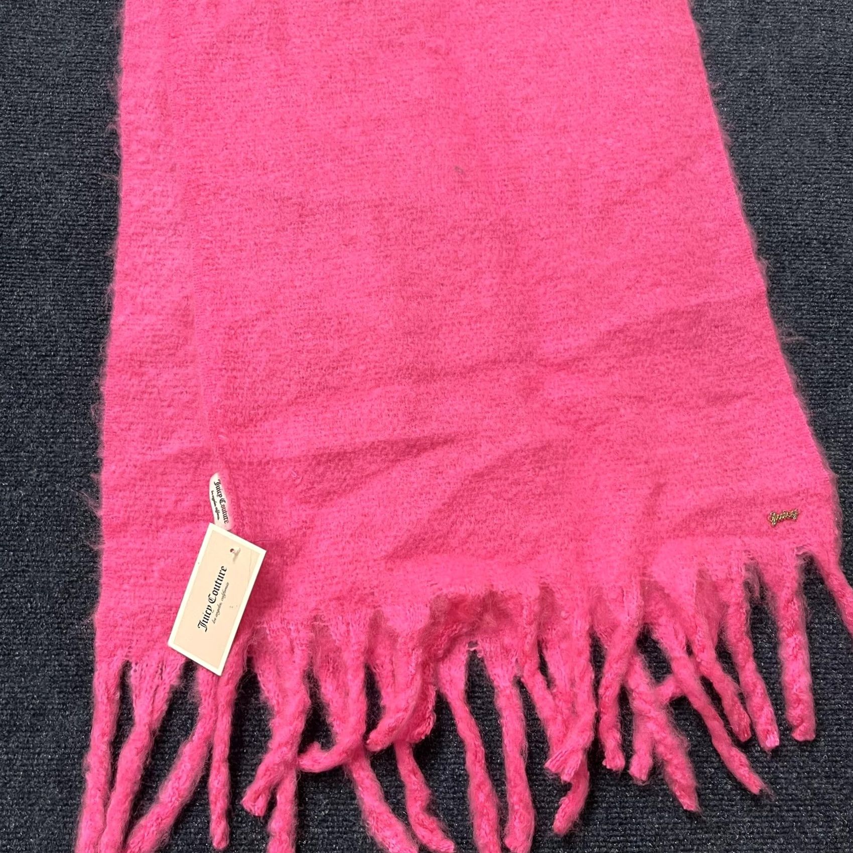 Juicy Couture Juicy Couture Scarf Womens One Size Pink Fuzzy Fringe Logo Winter Wrap Size ONE SIZE - 2 Thumbnail