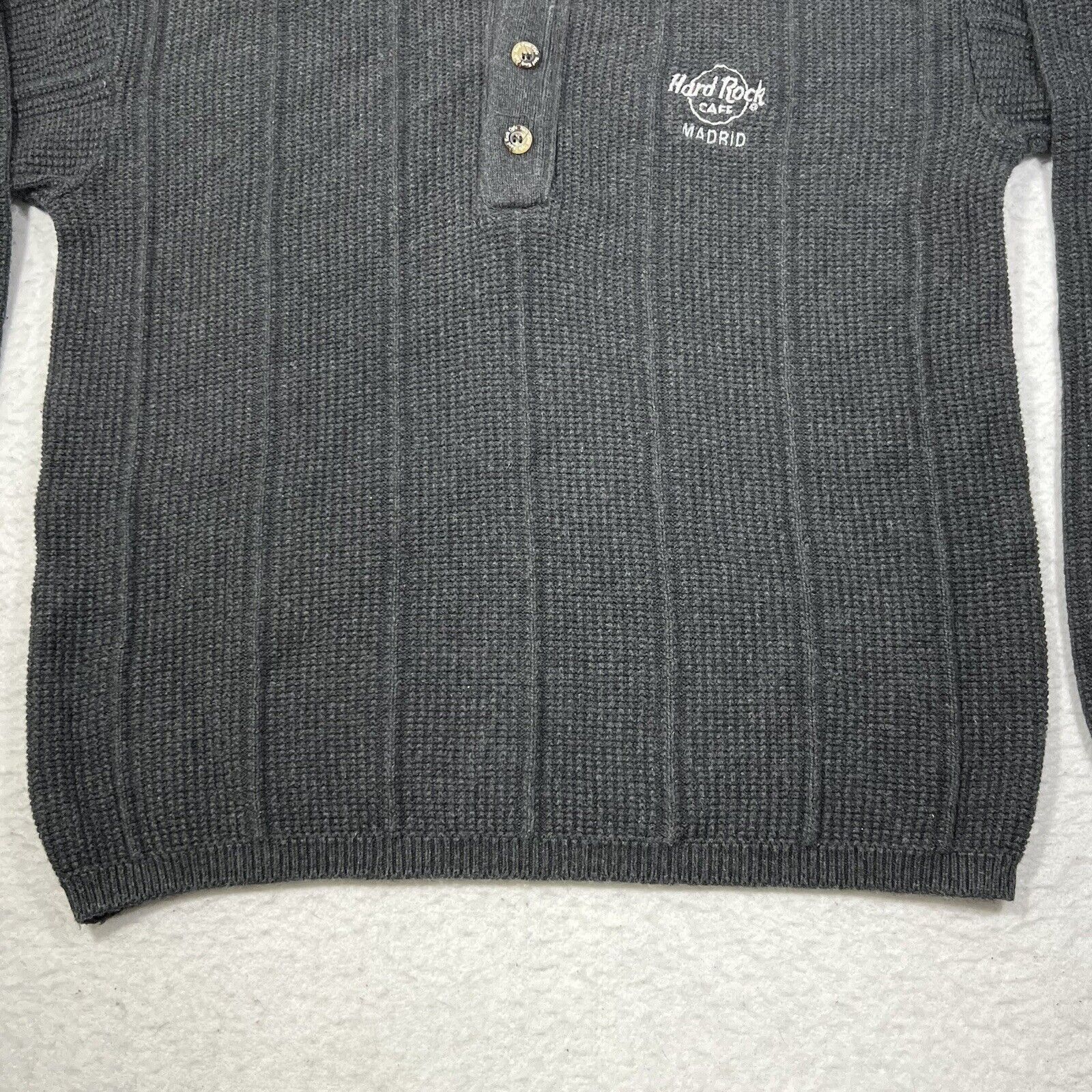 Hard Rock Cafe Vintage Hard Rock Cafe Madrid Henley Knit Sweater Gray Size S / US 4 / IT 40 - 4 Thumbnail