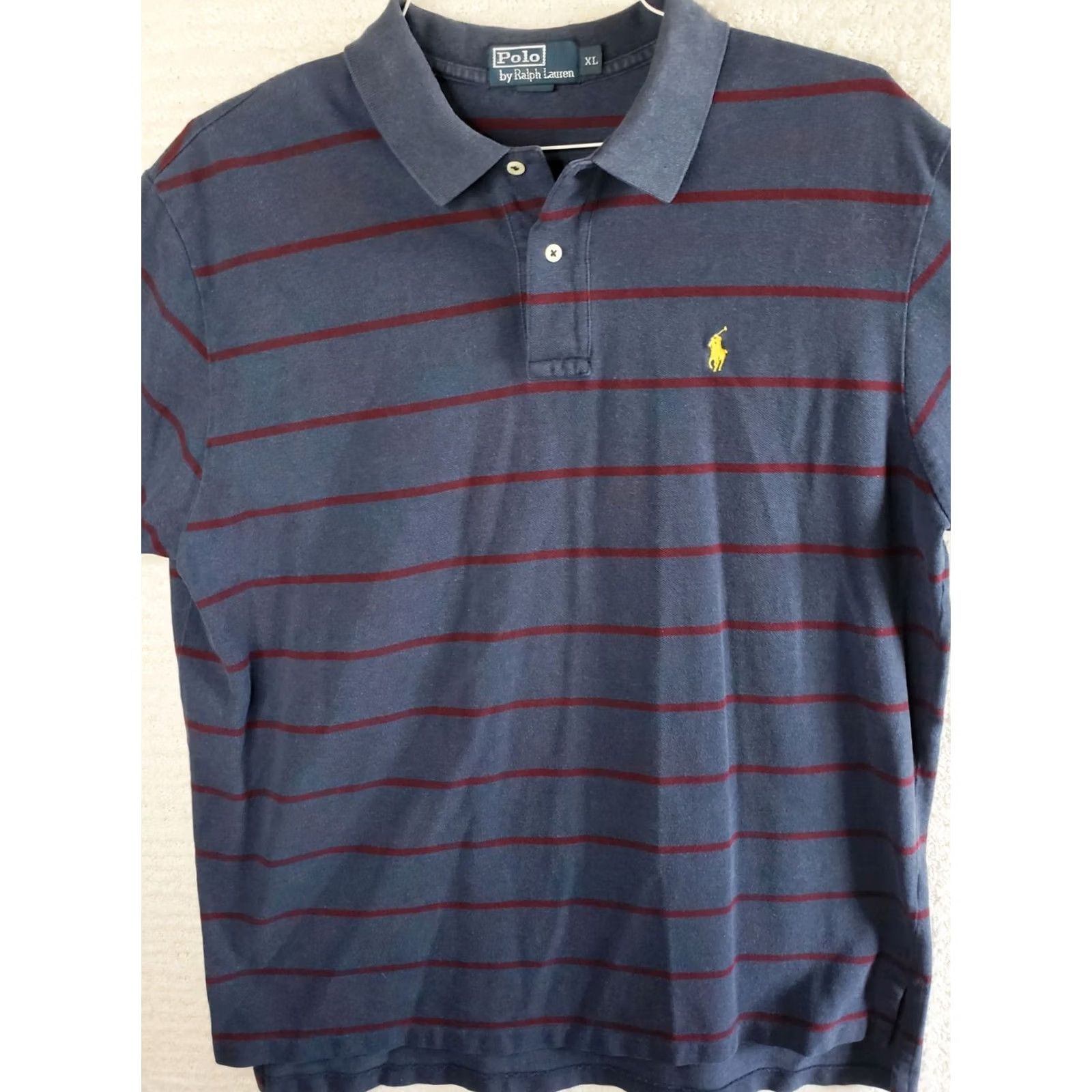 Ralph Lauren Ralph Lauren Polo Shirt Mens XL Blue with Maroon Stripes Short Sleeve Pullover Polo Shirt Size US XL / EU 56 / 4 - 2 Thumbnail