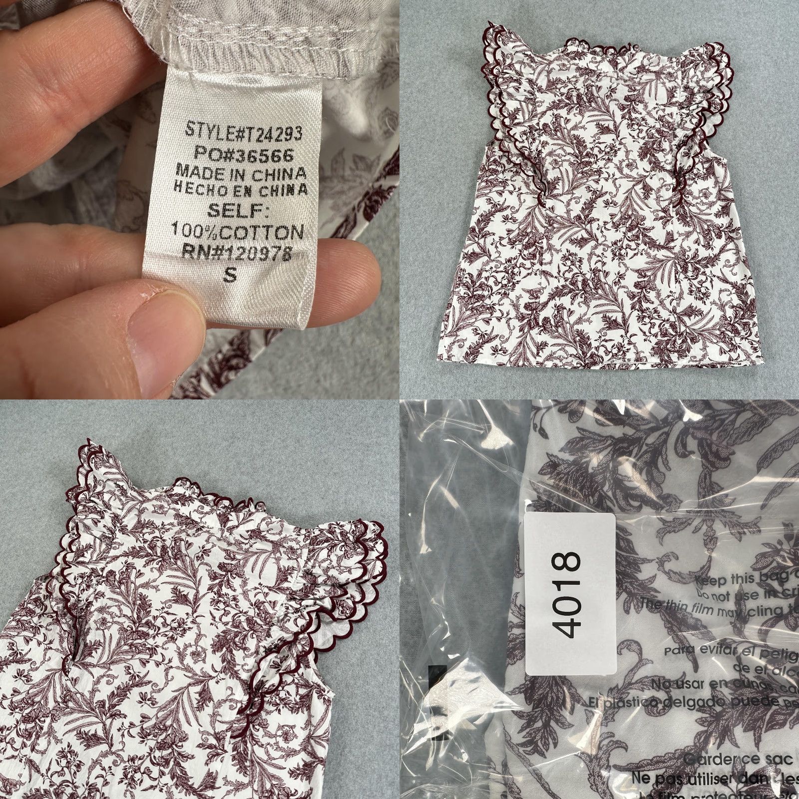 Vintage Entro Blouse Womens Small White Burgundy Floral Ruffle V Neck Sleeveless Top Size S / US 4 / IT 40 - 8 Thumbnail