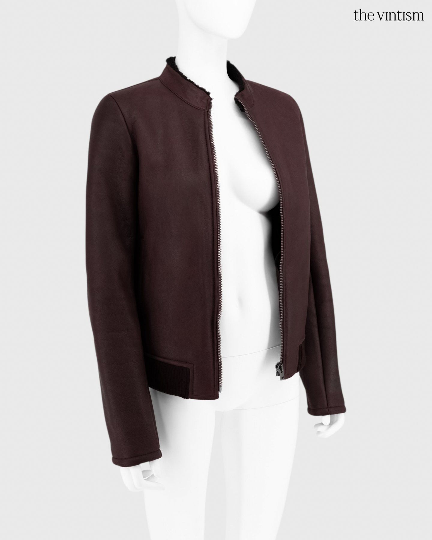 Joseph Joseph Burgundy Real Lamb Shearling Biker Jacket FR 38 S/M Size S / US 4 / IT 40 - 2 Thumbnail