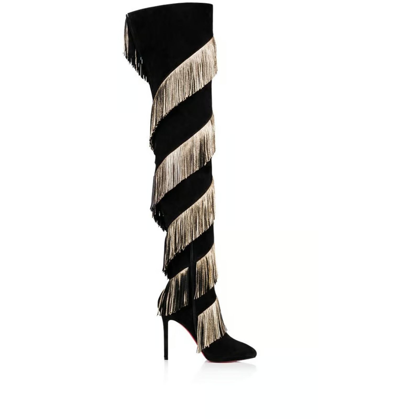 Christian Louboutin Christian Louboutin Bolcheva 120 Black Gold Fring Thigh High Size US 10.5 / IT 40.5 - 9 Thumbnail