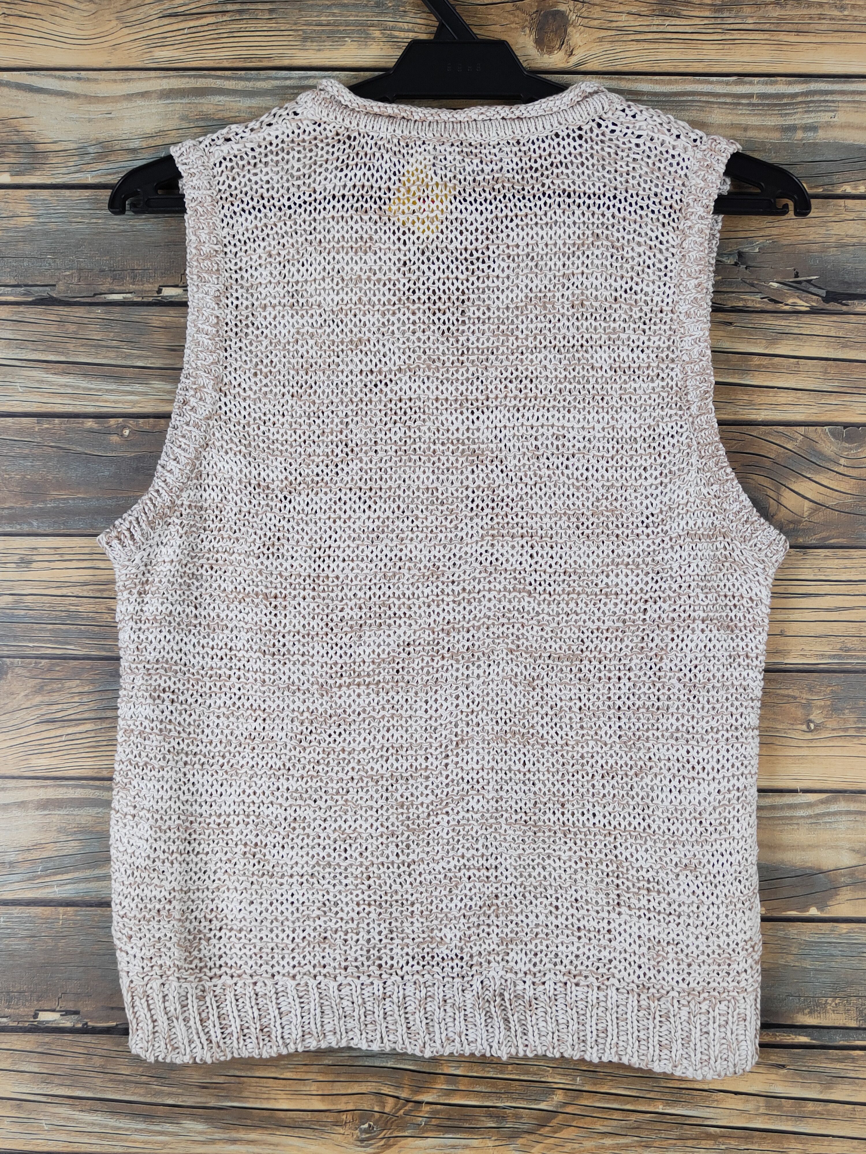 Aran Isles Knitwear Riche Beau Light Brown crochet meshnet Knitwear Vests #W1447 Size S / US 4 / IT 40 - 7 Thumbnail