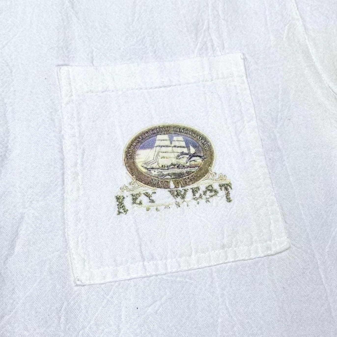 Vintage Vintage Cool Sportswear Key West Florida Souvenir Graphic Grandad Shirt XL White Mens Button-Up Short Sleeve California? Size US XL / EU 56 / 4 - 2 Thumbnail