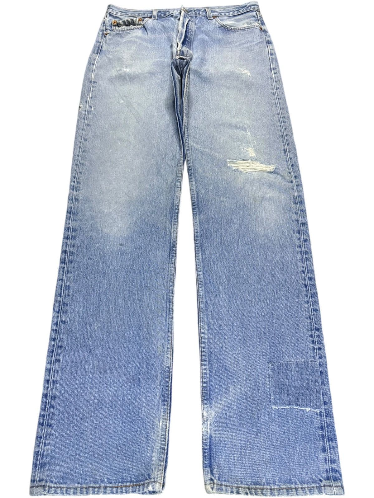 Levi's Vintage 90s Levis 501xx Blue Wash Patched Ripped Baggy Jeans Size US 33 - 1 Thumbnail