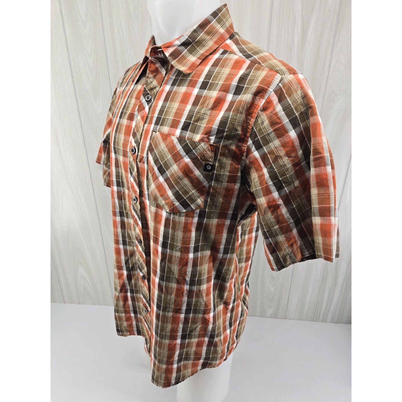 Marmot Marmot Mens Brown Orange Plaid Short Sleeve Button Up Shirt Size Large Size US L / EU 52-54 / 3 - 4 Thumbnail