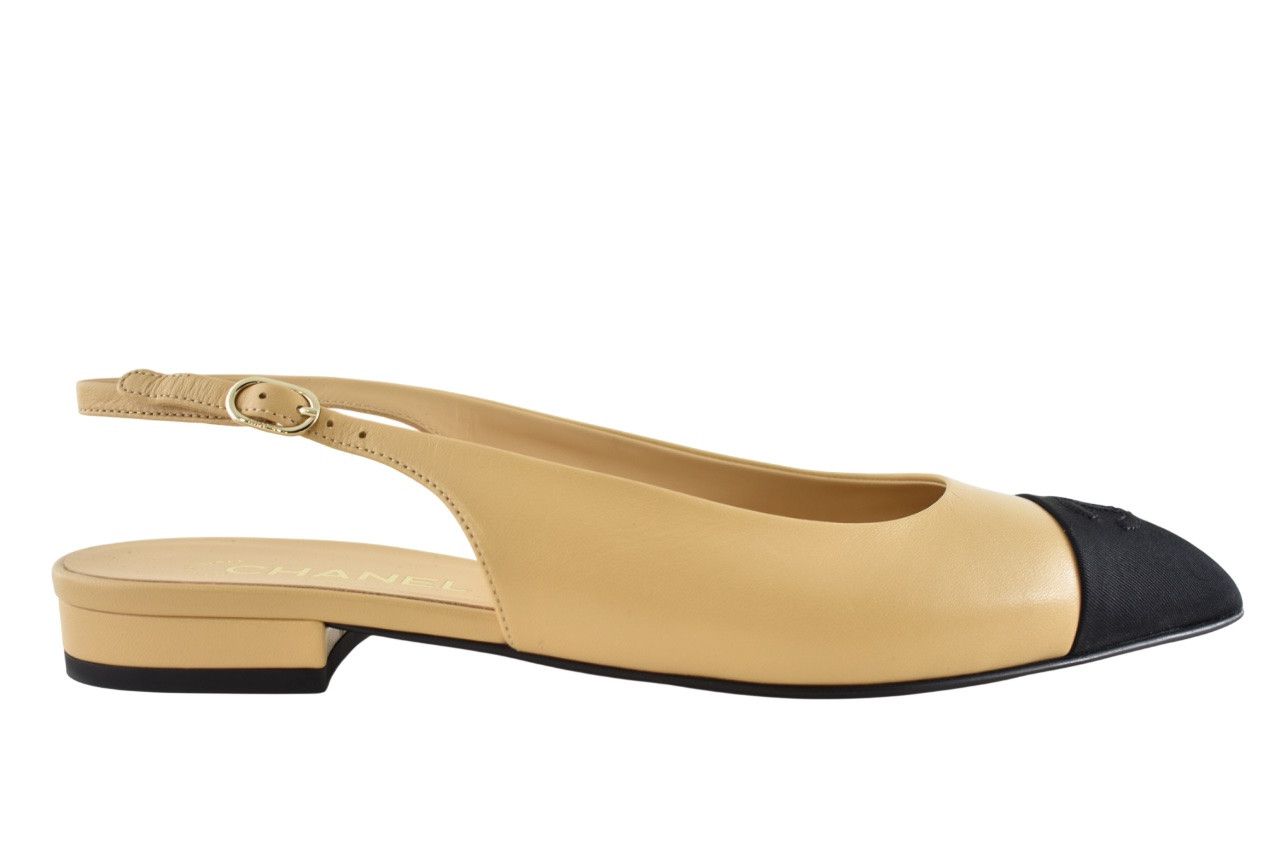 Chanel 24A Black CC Logo Slingback Pointed Ballet Flat 38.5