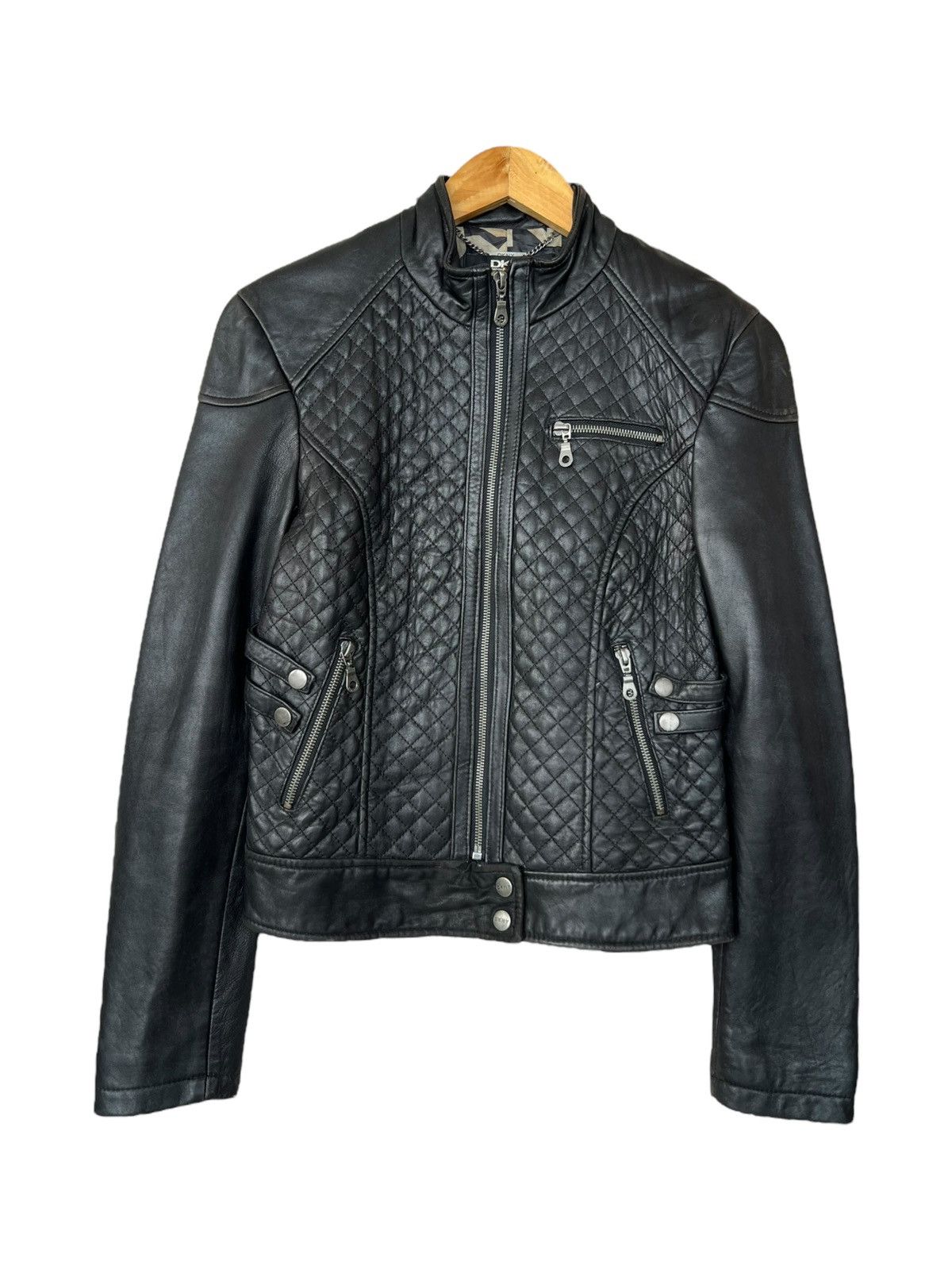 Japanese Brand DKNY Gothic Black Racing Biker Leather Jacket LGB ISWN Size XS / US 0-2 / IT 36-38 - 1 Thumbnail