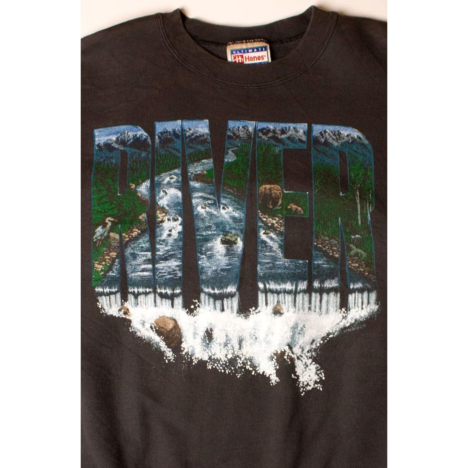 Hanes VINTAGE River Sweatshirt Hanes Black X-Large 1990s Polyester Cotton Mens Size US XL / EU 56 / 4 - 2 Thumbnail