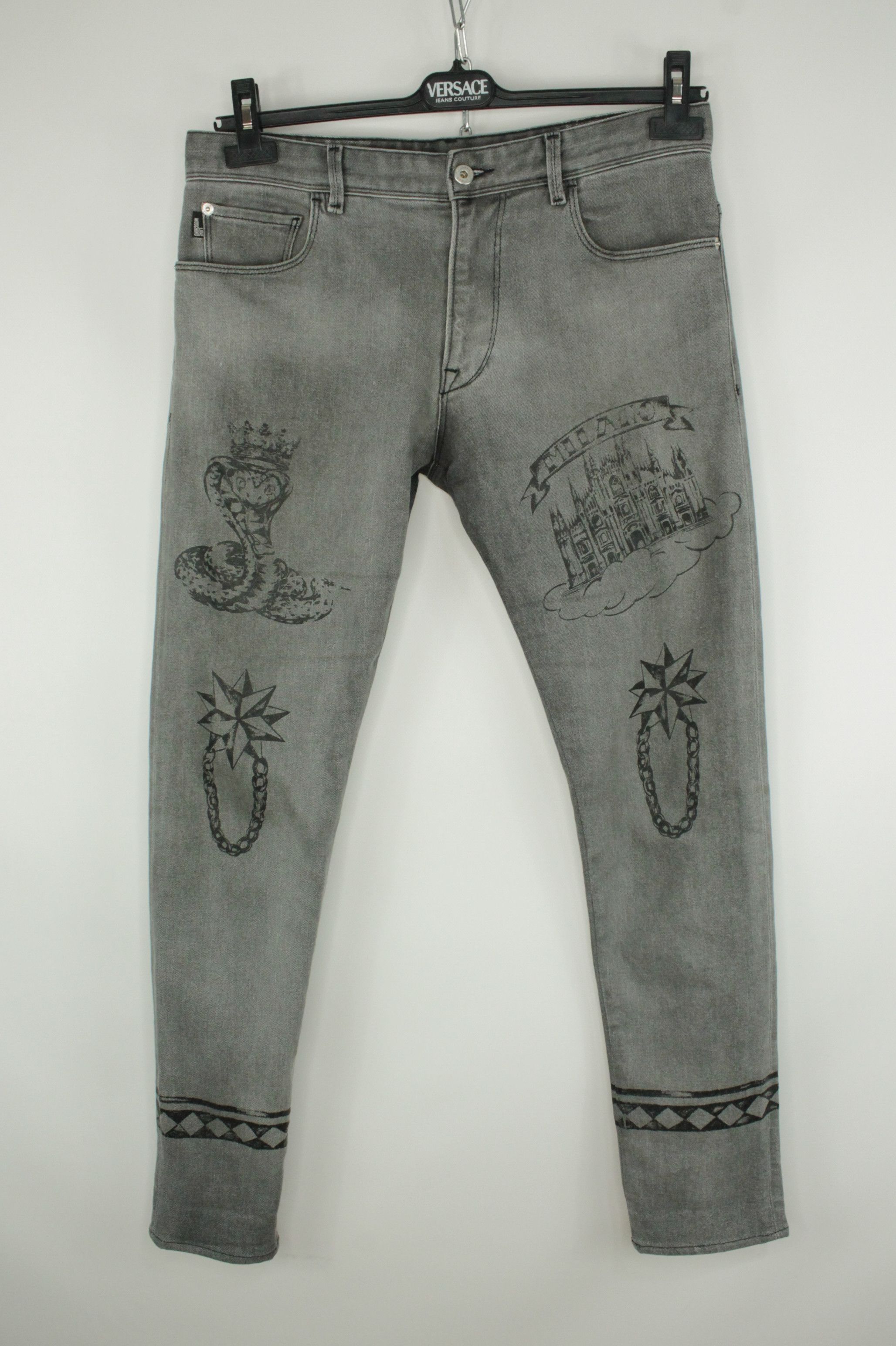 Moschino Love Moschino Pattern Gray Denim Slim Skinny Jeans Size US 32 / EU 48 - 1 Thumbnail