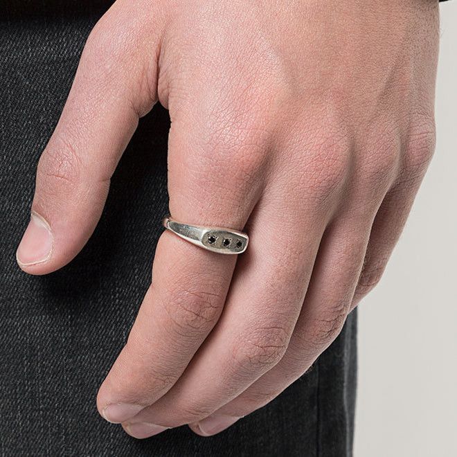 Henson Henson Black Diamond 925 Signet Ring Size ONE SIZE - 14 Thumbnail