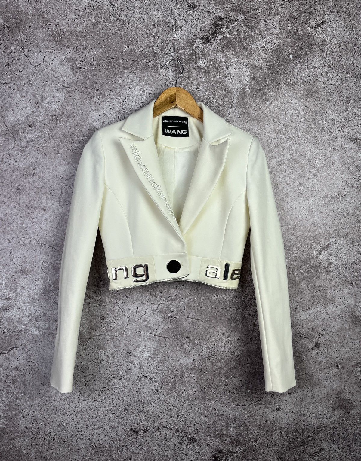 Alexander Wang Cropped Blazer Cream Logo Hardware Jacket Designer Zip Size S / US 4 / IT 40 - 1 Thumbnail