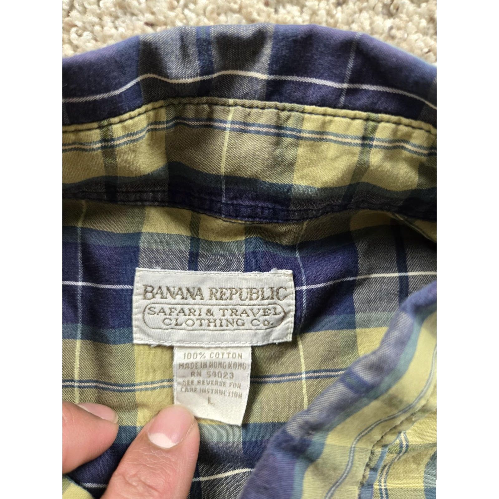 Banana Republic VINTAGE Banana Republic Shirt Mens L Blue Plaid Safari Cotton 90s Size US L / EU 52-54 / 3 - 3 Thumbnail