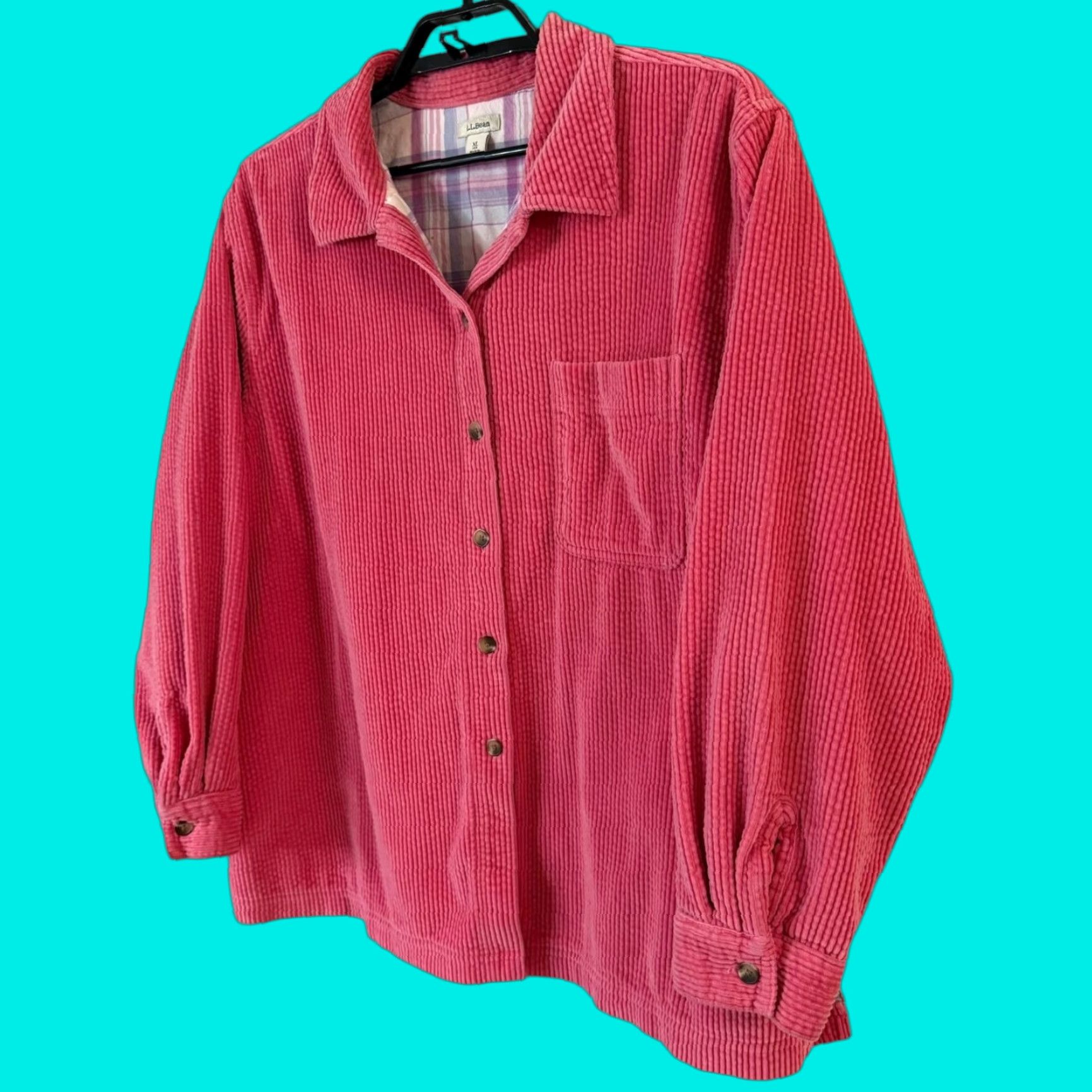 L.L. Bean Corduroy Shirt Jacket Pink Women's XL Petite Shacket Button-Up Lined Flannel Pockets Corduroy Shacket Womens Small to XL