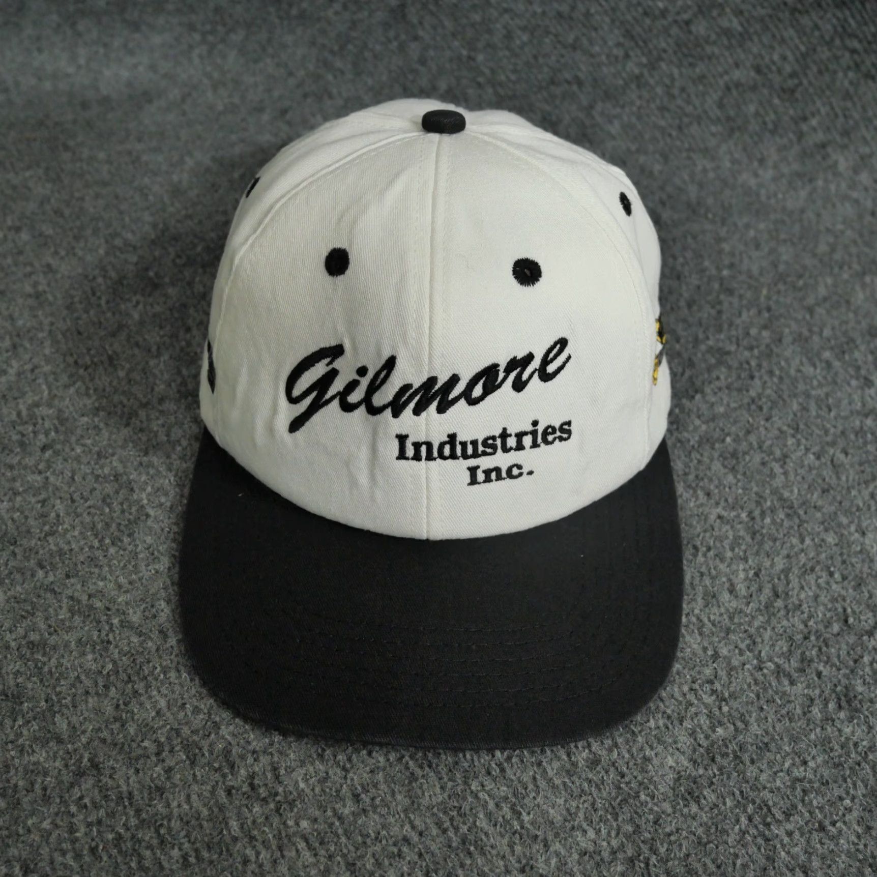 Industrie VINTAGE Construction Hat Adult White Black Gilmore Industries 90s Snapback White solid Adjustable Mens Hat Size ONE SIZE - 2 Thumbnail