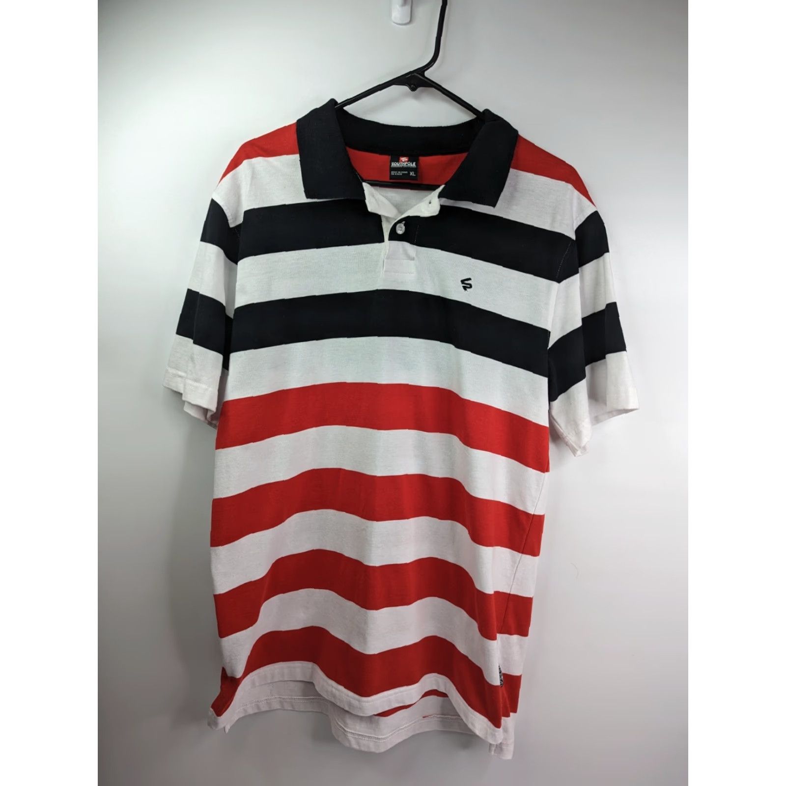 Southpole South Pole Mens Polo Shirt Striped Golf/Rugby - Red Black, XL, Cotton Blend, Button Collar, Short Sleeve, Classic Activewear Size US XL / EU 56 / 4 - 2 Thumbnail