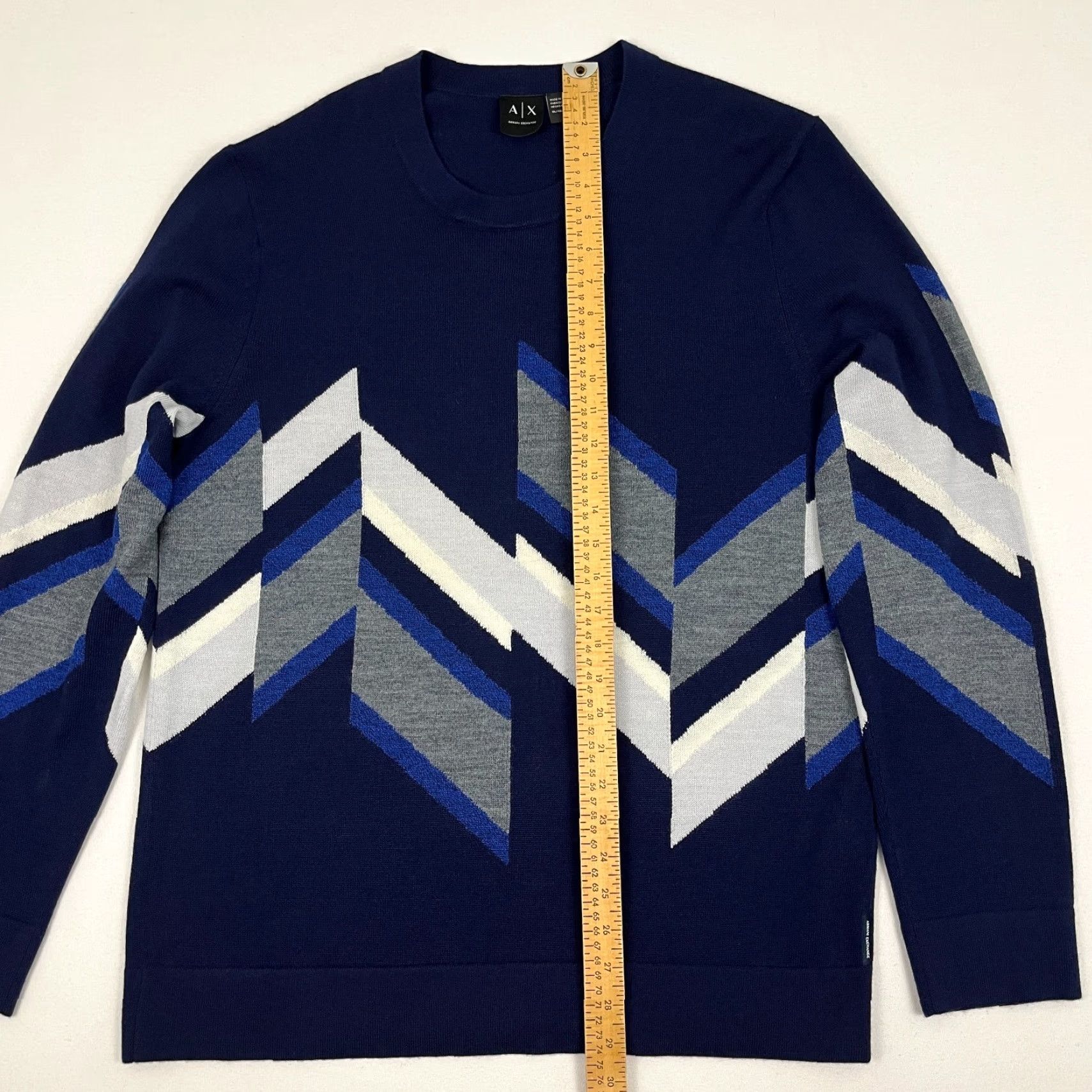 Armani Exchange Armani Exchange Sweater Mens XL Blue Geometric Merino Wool Crew Pullover Jumper Size US XL / EU 56 / 4 - 4 Thumbnail