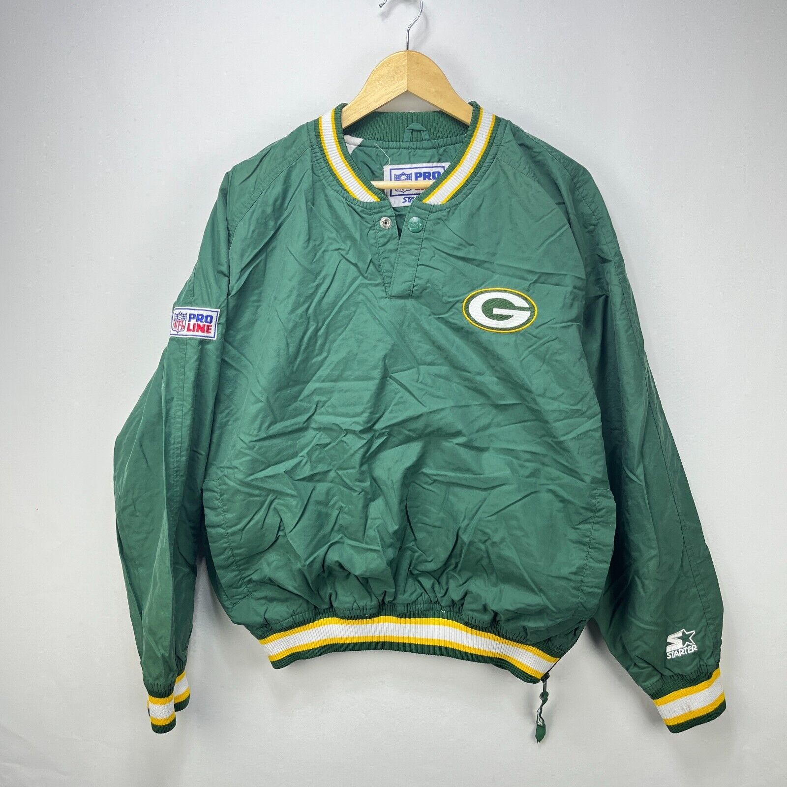 Vintage 90s Starter Green Bay popular Packers Pullover Hooded Puffer Jacket Size XL