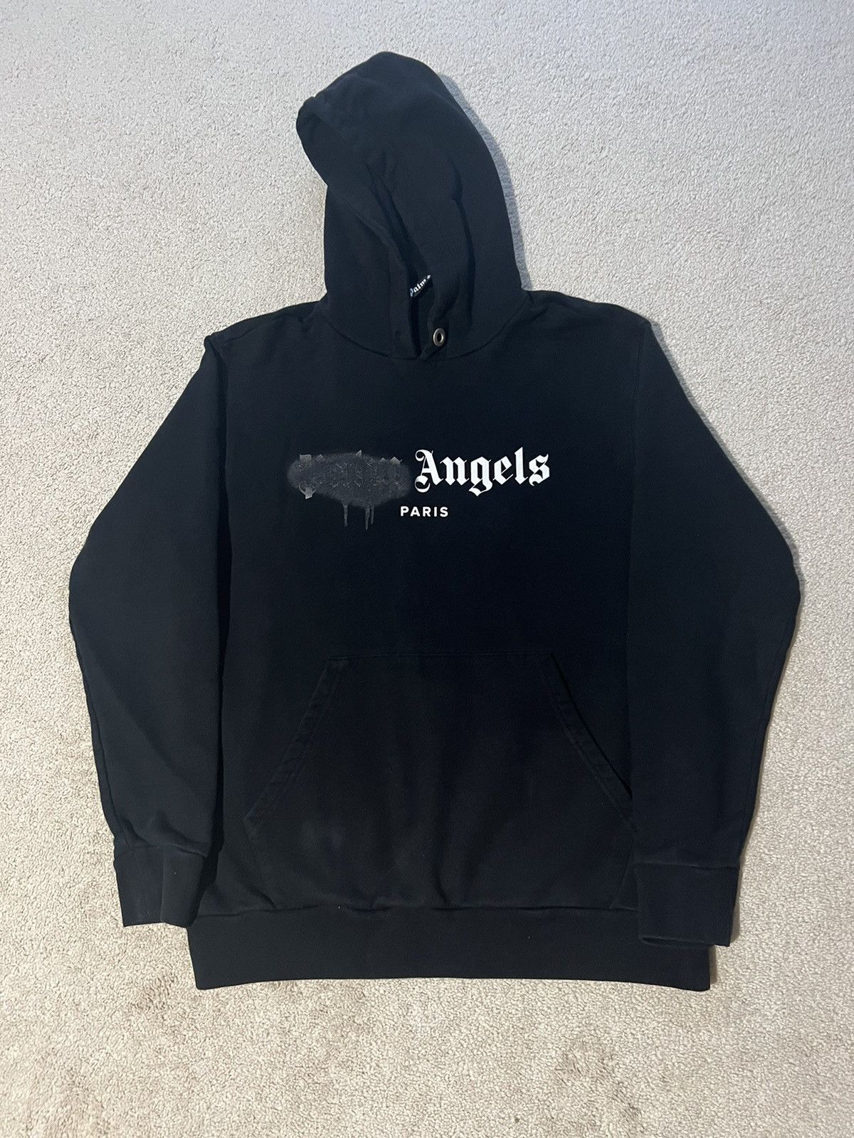 image of M Palm Angels Paris Spray Logo Hoodie in Black, Men's (Size Medium)