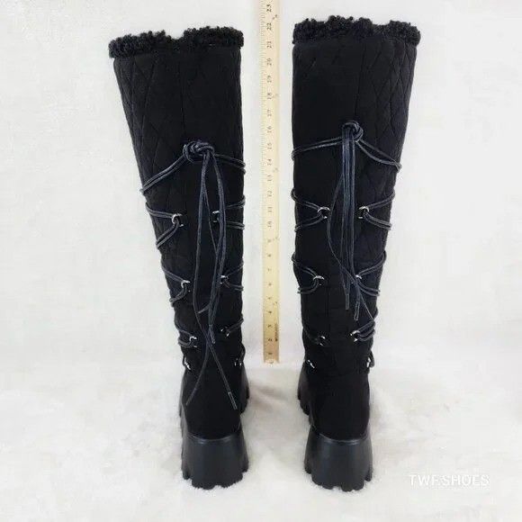 Other Winter Stomper 2" Platform Knee Boots Jet Black Fx Fur Trim Size US 9 / IT 39 - 5 Thumbnail