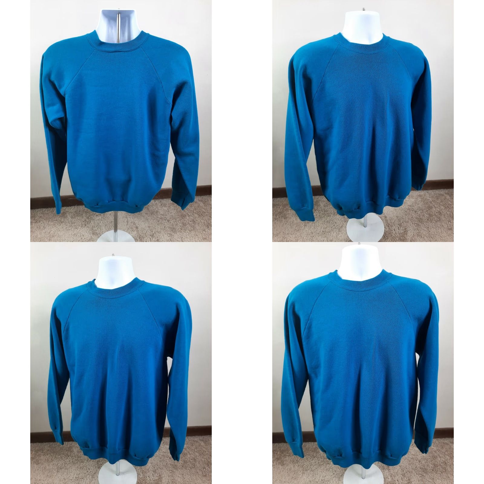 Fruit Of The Loom VINTAGE 90s Blue Raglan Sweatshirt 50/50 Large 1990s Cotton Polyester Fruit of the Loom Crew Neck Unisex Adults Sweatshirt Size US L / EU 52-54 / 3 - 8 Thumbnail